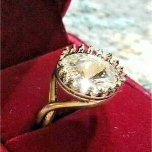 Genuine Clear Swarovski Cocktail Ring Silver Plated Brass base size 8 adjustable